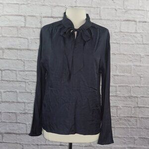 Brochu Walker Navy Silk Tie Bow Collar Blouse Top Small